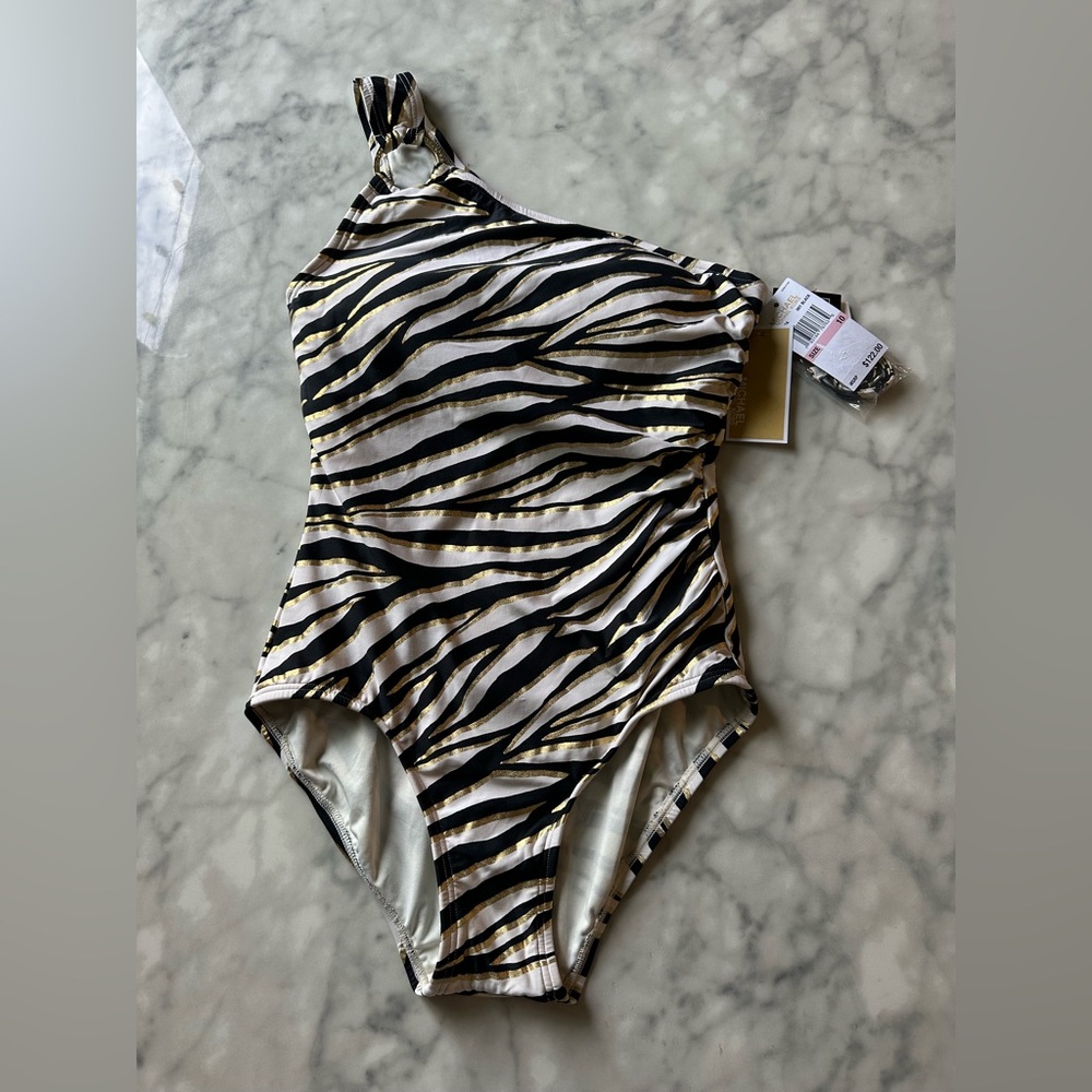 Michael Kors Black and Gold Striped zebra print Swimsuit